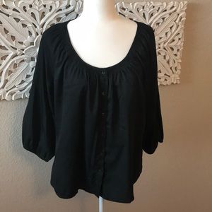 Silky black cropped sleeve top